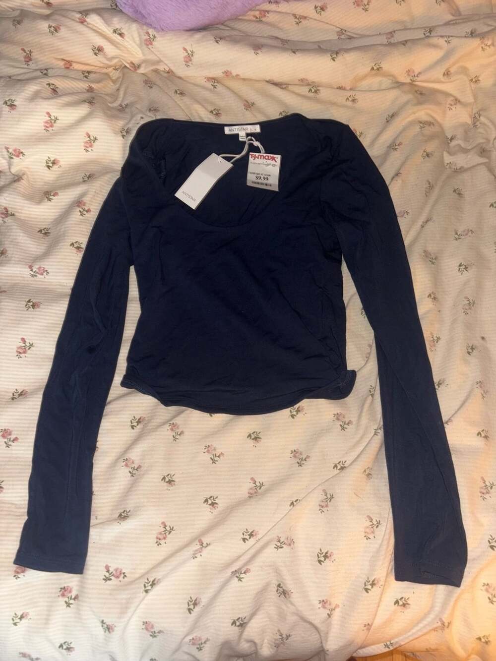 Antistar Scoop Neck Long Sleeve Top Size S Navy